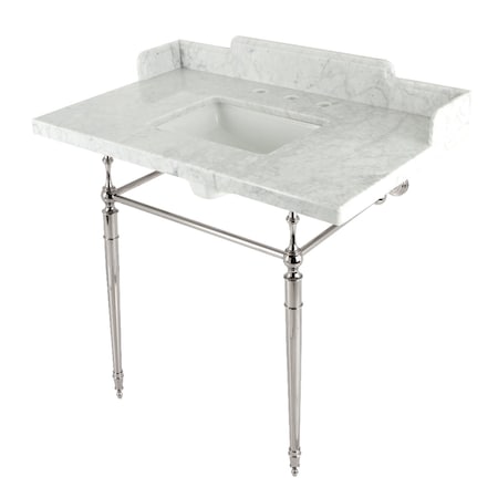 Kingston Brass 36 Carrara Marble Console Sink with Brass Legs, Marble WhitePolished Nickel LMS3622M8SQ6
